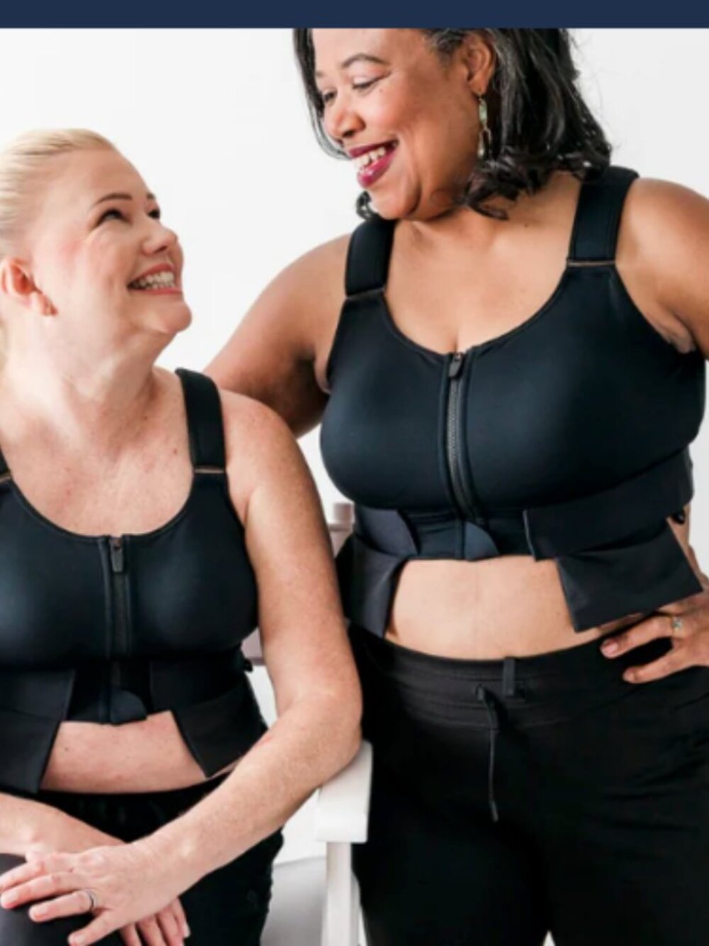 Plus Three Strands Recovery Mastectomy Black Stretchy Bras Velcro Zipper 2X - Picture 3 of 7